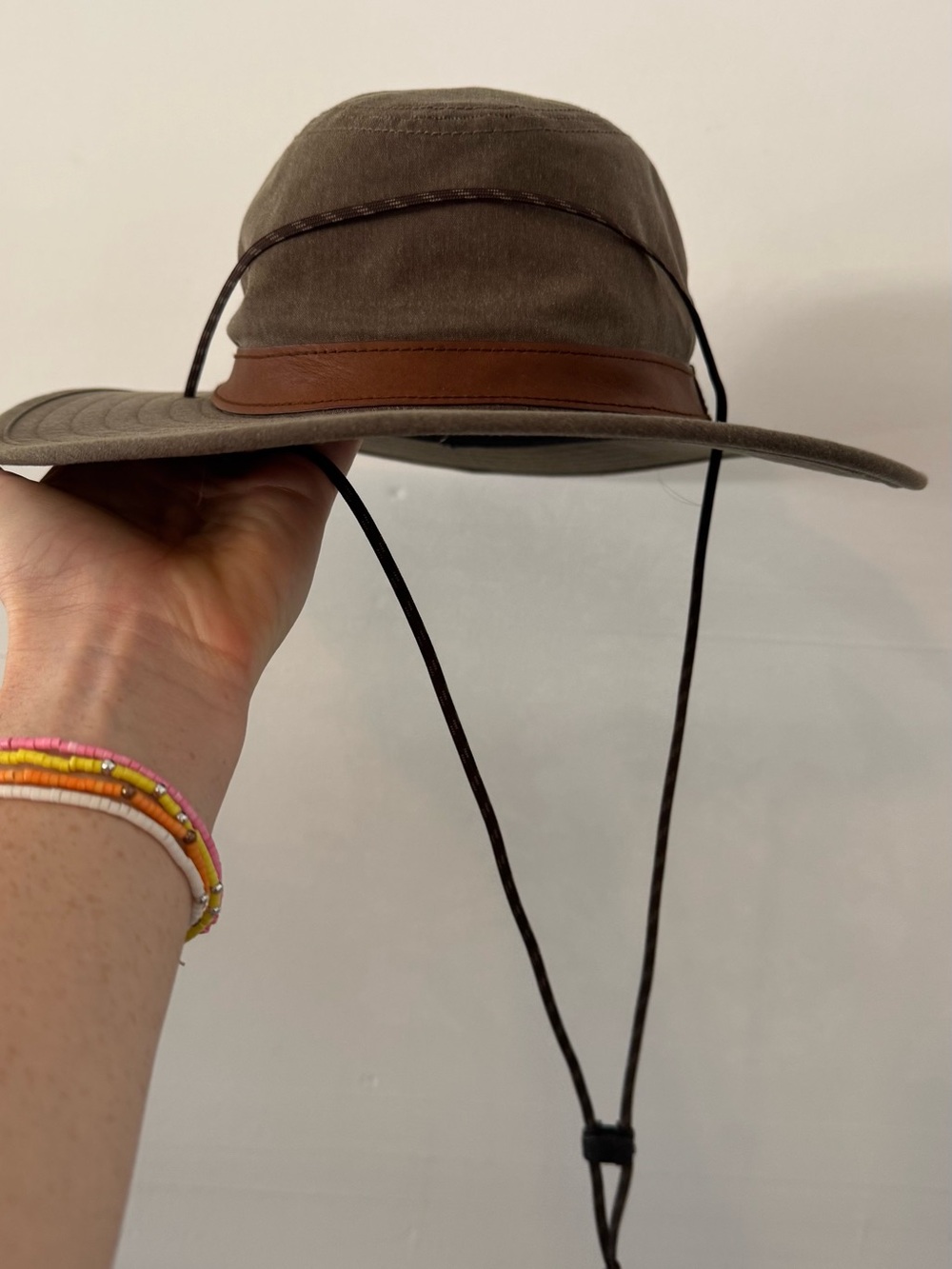 Kuhl Olive Canvas Outdoor Hat with Brown Band and Chin Cord